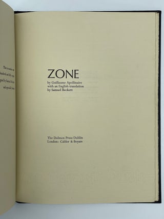 Item #7178 Zone. Samuel Beckett, Guillaume Apollinaire