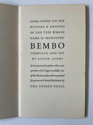 Some Notes on the History & Origins of the Type whose Name is 'Monotype' Bembo